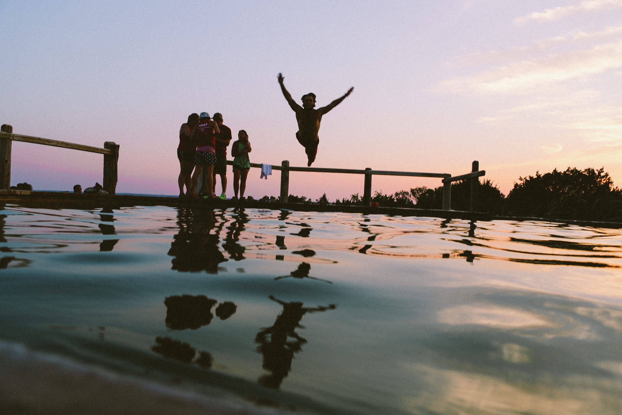 Jumping into a lake, fun